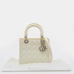 Pre Owned Dior Cream Cannage Patent Leather Medium Lady Dior Tote 