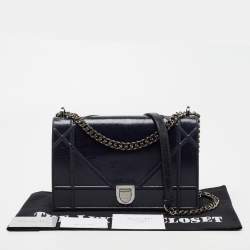 Pre Owned Dior Blue Crackled Patent Leather Large Diorama Shoulder Bag