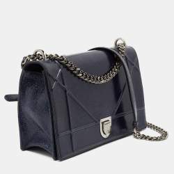 Pre Owned Dior Blue Crackled Patent Leather Large Diorama Shoulder Bag