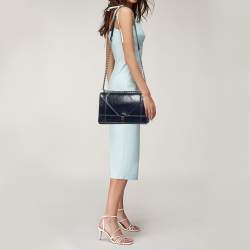 Pre Owned Dior Blue Crackled Patent Leather Medium Diorama Shoulder Bag