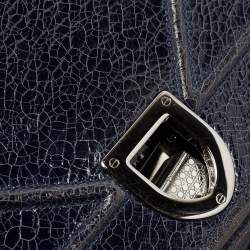 Pre Owned Dior Blue Crackled Patent Leather Medium Diorama Shoulder Bag