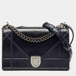 Pre Owned Dior Blue Crackled Patent Leather Medium Diorama Shoulder Bag