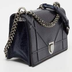 Pre Owned Dior Blue Crackled Patent Leather Medium Diorama Shoulder Bag