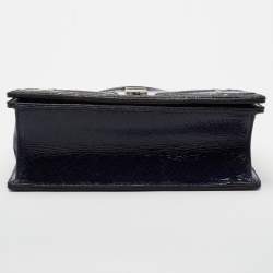 Pre Owned Dior Blue Crackled Patent Leather Medium Diorama Shoulder Bag