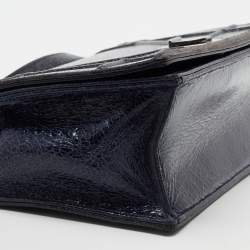 Pre Owned Dior Blue Crackled Patent Leather Medium Diorama Shoulder Bag