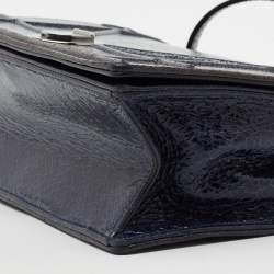 Pre Owned Dior Blue Crackled Patent Leather Medium Diorama Shoulder Bag