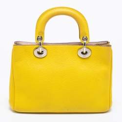 Pre Owned Dior Yellow Leather Mini Diorissimo Tote
