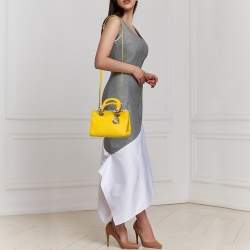 Pre Owned Dior Yellow Leather Mini Diorissimo Tote
