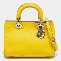 Pre Owned Dior Yellow Leather Mini Diorissimo Tote