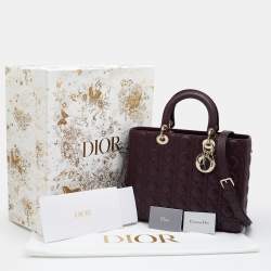 Pre Owned Dior Burgundy Cannage Leather Large Lady Dior Tote