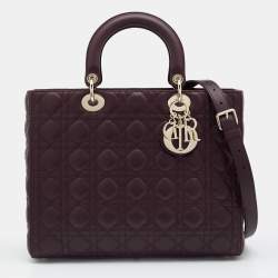 Pre Owned Dior Burgundy Cannage Leather Large Lady Dior Tote