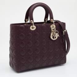 Pre Owned Dior Burgundy Cannage Leather Large Lady Dior Tote
