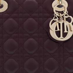 Pre Owned Dior Burgundy Cannage Leather Large Lady Dior Tote