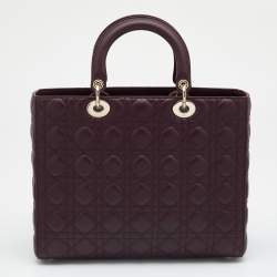 Pre Owned Dior Burgundy Cannage Leather Large Lady Dior Tote