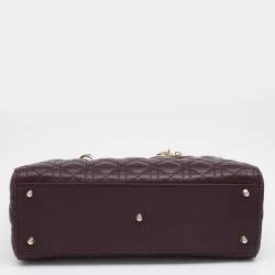 Pre Owned Dior Burgundy Cannage Leather Large Lady Dior Tote