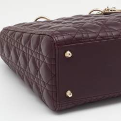 Pre Owned Dior Burgundy Cannage Leather Large Lady Dior Tote