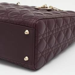 Pre Owned Dior Burgundy Cannage Leather Large Lady Dior Tote