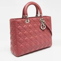 Pre Owned Dior Dusty Pink Cannage Leather Large Lady Dior Tote