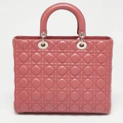 Pre Owned Dior Dusty Pink Cannage Leather Large Lady Dior Tote