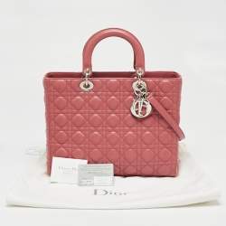 Pre Owned Dior Dusty Pink Cannage Leather Large Lady Dior Tote