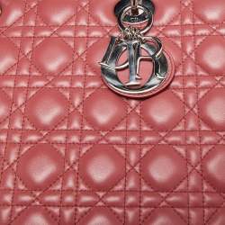 Pre Owned Dior Dusty Pink Cannage Leather Large Lady Dior Tote