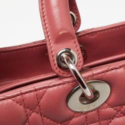 Pre Owned Dior Dusty Pink Cannage Leather Large Lady Dior Tote