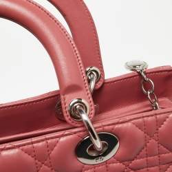 Pre Owned Dior Dusty Pink Cannage Leather Large Lady Dior Tote