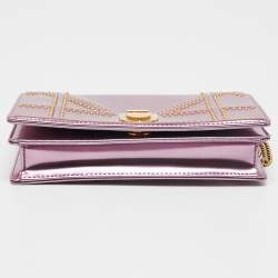 Pre Owned Dior Pink Patent Leather Diorama Studded Wallet on Chain 