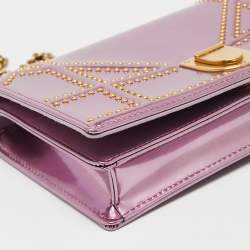 Pre Owned Dior Pink Patent Leather Diorama Studded Wallet on Chain 