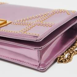 Pre Owned Dior Pink Patent Leather Diorama Studded Wallet on Chain 