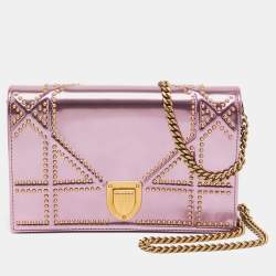 Christian Dior Pink Metallic Calfskin Micro-Cannage DIORAMA POUCH 19 cm Bag
