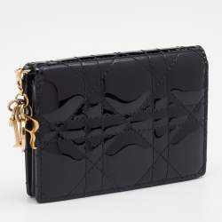 Pre Owned Dior Black Cannage Patent Leather Lady Dior Card Holder