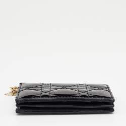 Pre Owned Dior Black Cannage Patent Leather Lady Dior Card Holder