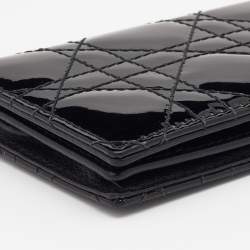Pre Owned Dior Black Cannage Patent Leather Lady Dior Card Holder