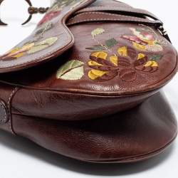 Pre Owned Dior Brown Leather Embroidered Saddle Bag