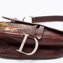Pre Owned Dior Brown Leather Embroidered Saddle Bag