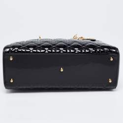 Pre Owned Dior Black Cannage Patent Leather Large Lady Dior Tote