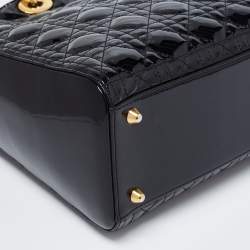 Pre Owned Dior Black Cannage Patent Leather Large Lady Dior Tote