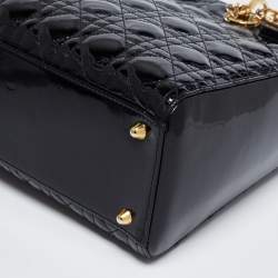 Pre Owned Dior Black Cannage Patent Leather Large Lady Dior Tote