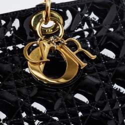 Pre Owned Dior Black Cannage Patent Leather Large Lady Dior Tote