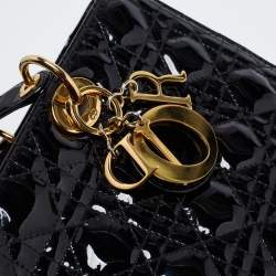 Pre Owned Dior Black Cannage Patent Leather Large Lady Dior Tote