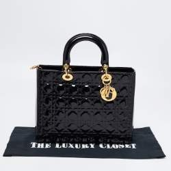 Pre Owned Dior Black Cannage Patent Leather Large Lady Dior Tote