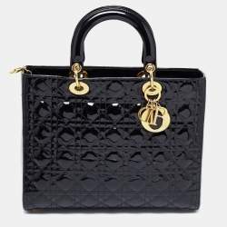 Pre Owned Dior Black Cannage Patent Leather Large Lady Dior Tote