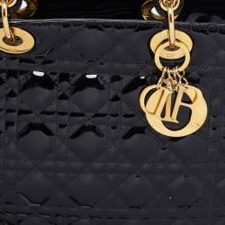 Pre Owned Dior Black Cannage Patent Leather Large Lady Dior Tote