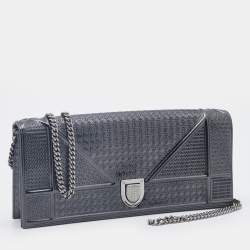 Pre Owned Dior Metallic Grey Cannage Leather Diorama Chain Clutch