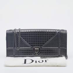 Pre Owned Dior Metallic Grey Cannage Leather Diorama Chain Clutch