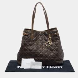 Pre Owned Dior Metallic Brown Cannage Coated Canvas Medium Panarea Tote