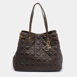 Pre Owned Dior Metallic Brown Cannage Coated Canvas Medium Panarea Tote