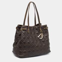 Pre Owned Dior Metallic Brown Cannage Coated Canvas Medium Panarea Tote