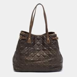 Pre Owned Dior Metallic Brown Cannage Coated Canvas Medium Panarea Tote